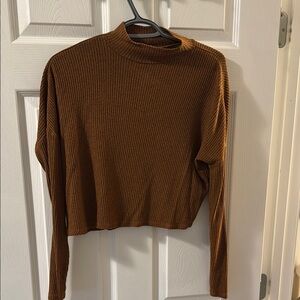 Brown Ribbed Long Sleeve Top